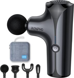 Pistola de masaje RENPHO básico ultraligera 0.45 kg 4 cabezales 5 modos carga USB-C portátil
