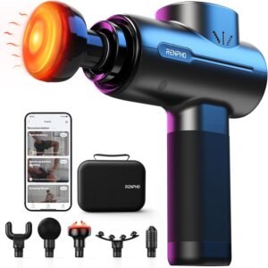 Pistola de masaje RENPHO calor Bluetooth app RENPHO Health 6 cabezales pantalla LED 5 velocidades