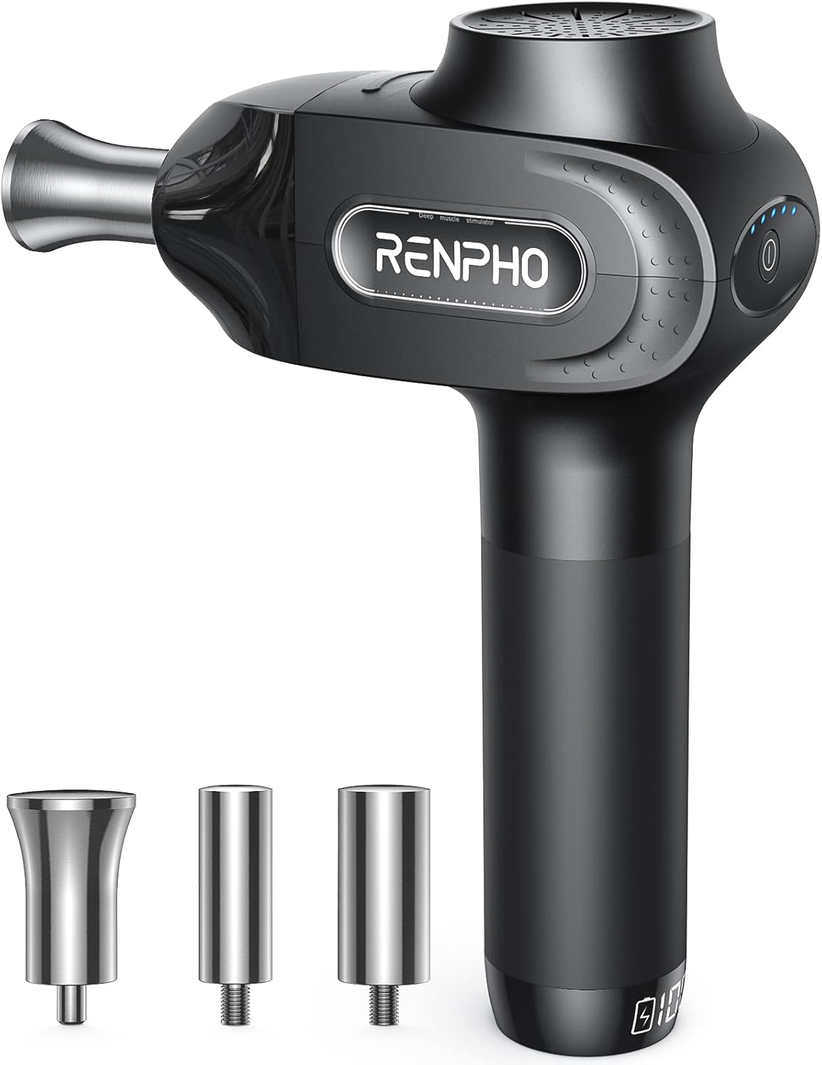 Pistola de masaje muscular RENPHO Pro Percussion motor 60W cabezales titanio 5 velocidades 2500mAh