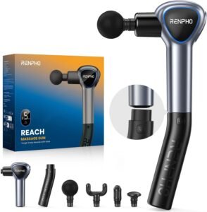 Pistola de masaje RENPHO Reach mango extensible desmontable espalda 5 velocidades pantalla LED táctil