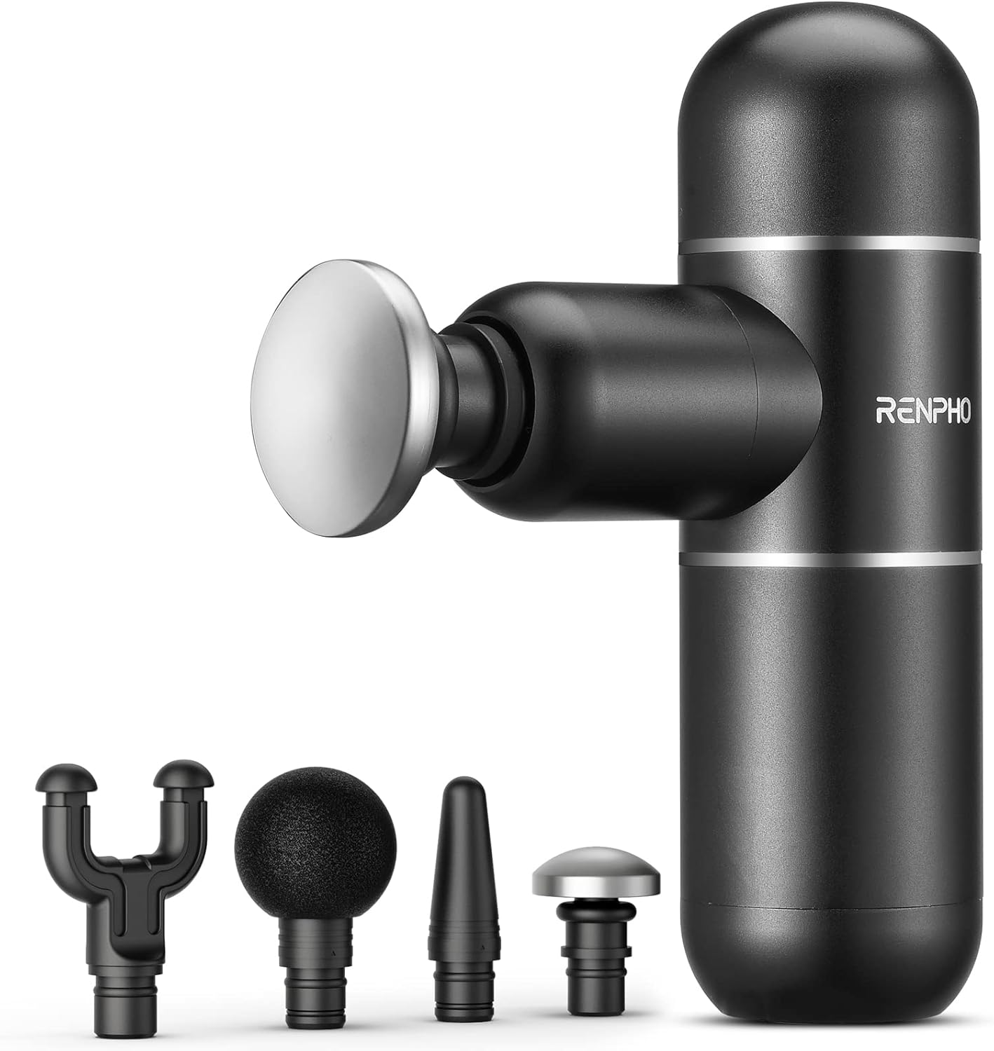 Pistola de masaje muscular RENPHO Mini compacta y silenciosa 4 cabezales USB-C