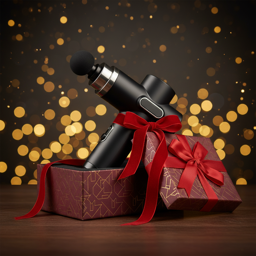Pistola de masaje muscular como regalo de Navidad — lazo rojo