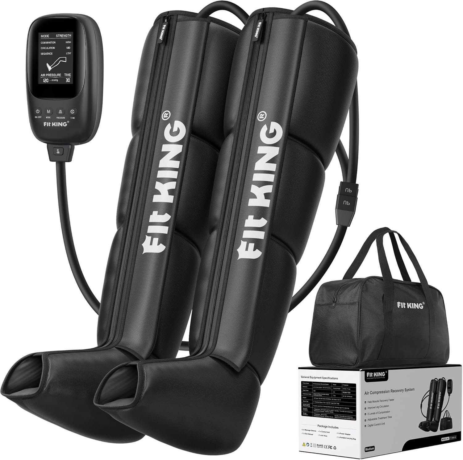 Botas de presoterapia FIT KING FT-082A-M con consola de control y bolsa de transporte