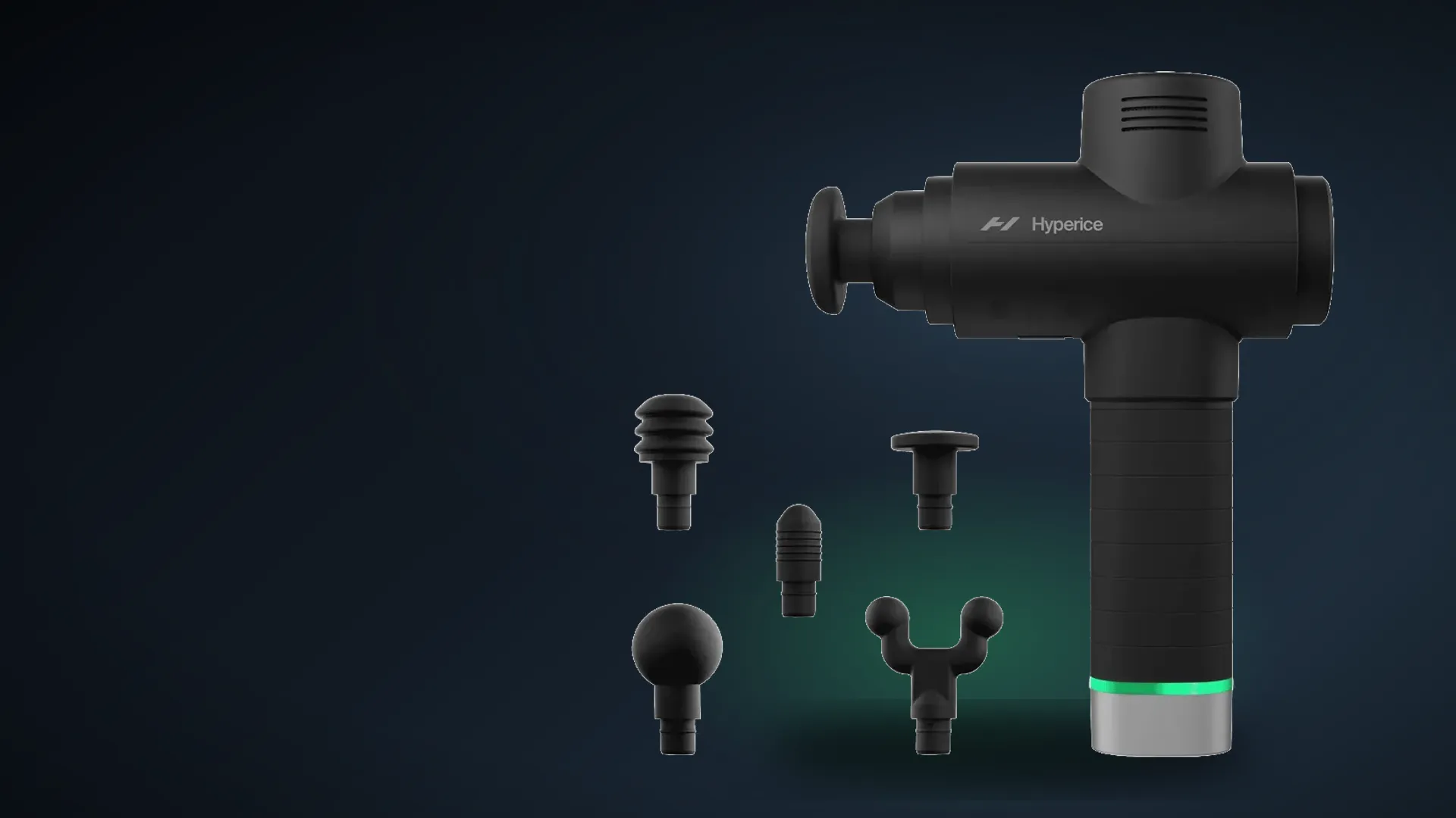 Pistola de masaje Hyperice Hypervolt con sus cabezales intercambiables