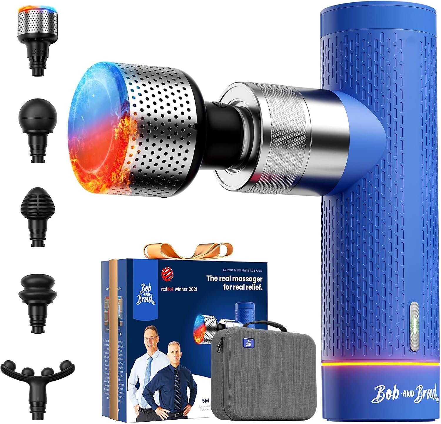 Bob and Brad A7 Pro Mini azul, con cabezal de calor y frío iluminado y funda de transporte