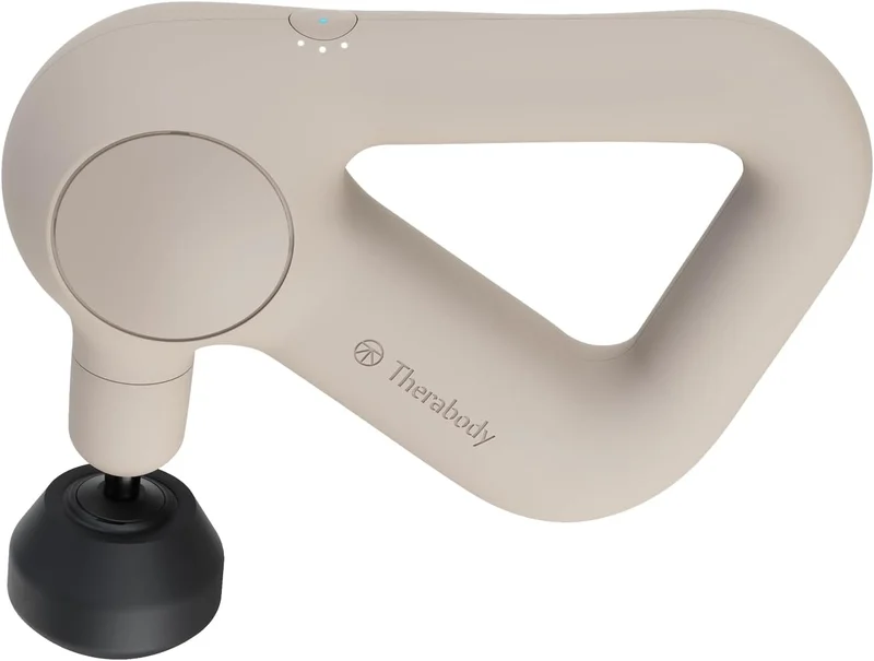 Theragun Relief, pistola de masaje beige de mango triangular