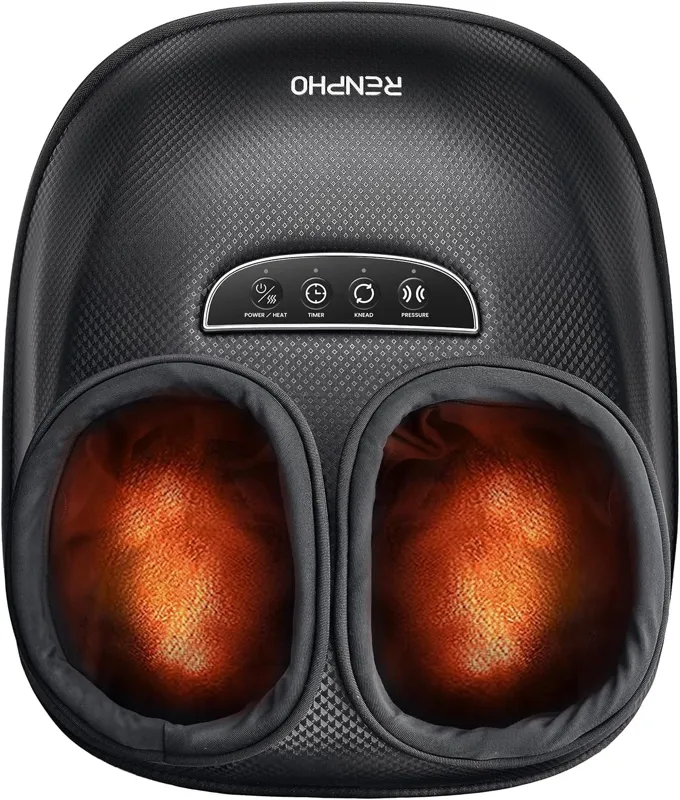 Masajeador de pies RENPHO, caja negra con panel Power, Heat, Timer, Knead y Pressure